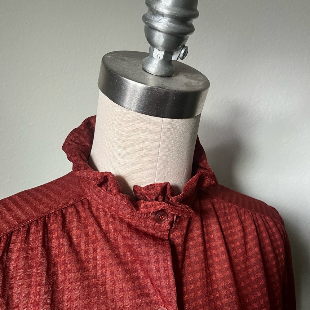Women's Red Ruffled Blouse - Picture 3 of 4
